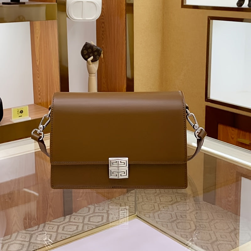 2025 New Women's Retro Box Shoulder Bag - Detachable Strap, Magnetic Closure,, Geometric Pattern, Light Brown\u002FWhite\u002FBlack, Versatile Crossbody Purse for Everyday & Special Occasions