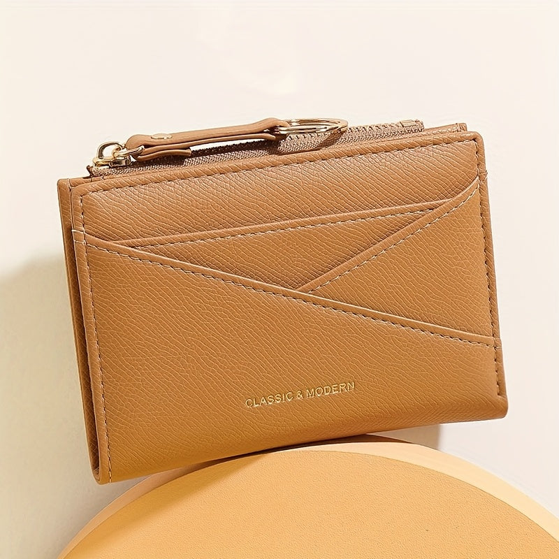 New style Women's simple and fashionable wallet short irregular design ultra-thin portable two-fold zipper coin purse