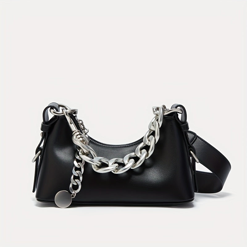 Everyday Comfort Fashionable Women's Shoulder Bag | with Metallic Chain Strap | Multi-Color Options: Black, White, Pink, Green | Zip Closure | Polyester Lining | Trendy Crossbody Purse for Casual & Formal Use