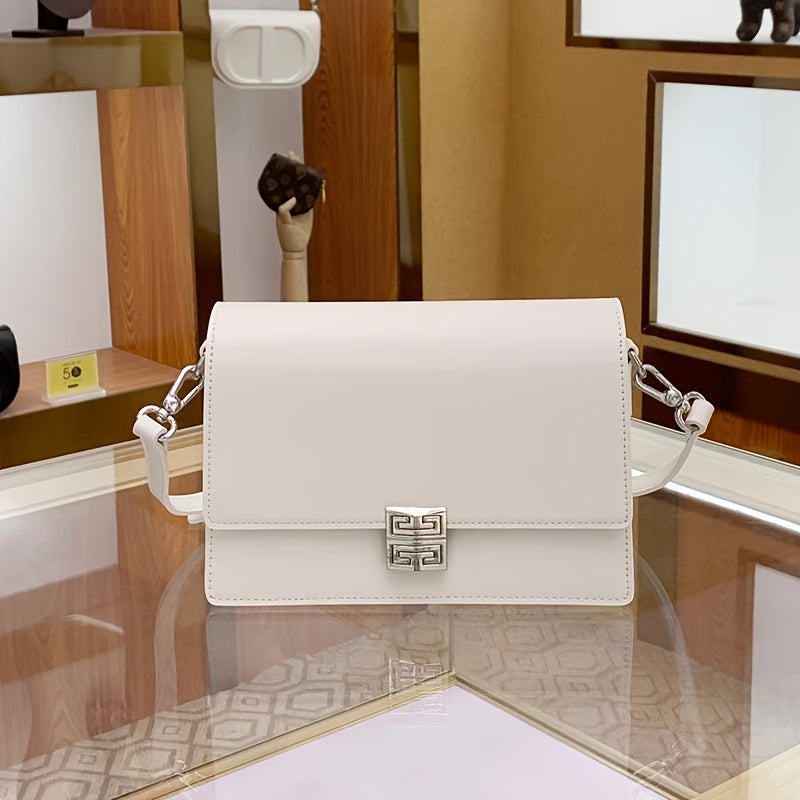 2025 New Women's Retro Box Shoulder Bag - Detachable Strap, Magnetic Closure,, Geometric Pattern, Light Brown\u002FWhite\u002FBlack, Versatile Crossbody Purse for Everyday & Special Occasions