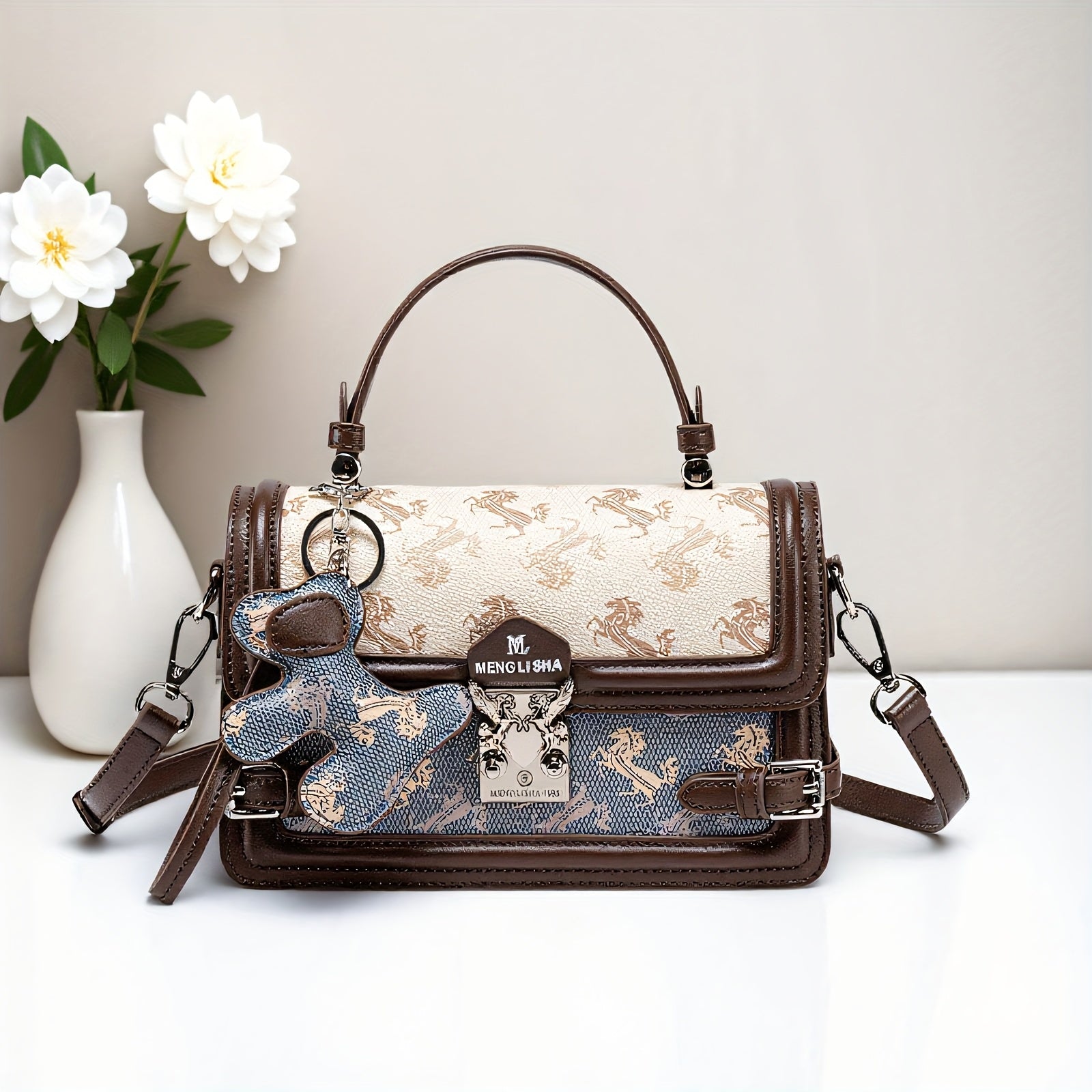2025 New Women'S Vintage Floral Crossbody Bag - Adjustable Strap, Blue Floral Embroidery, Synthetic with Polyester Lining, Elegant Everyday Commute & Casual Shoulder Bag, Crossbody Purse, Everyday Accessory, Classic Style, Textured Finish