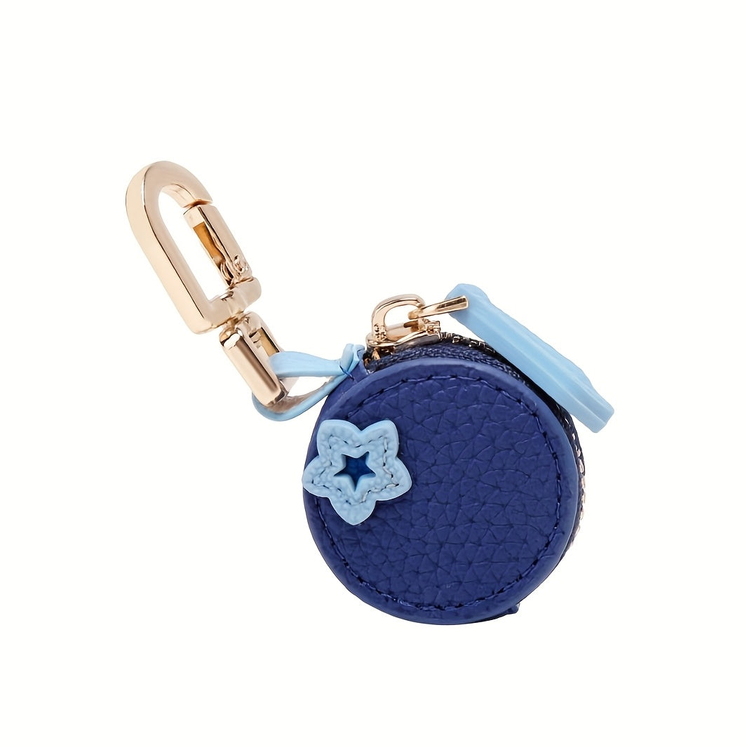 Minimalist Fresh Fruit Keychain, Mini Coin Purse with Keyring, Ultra-Fine Fiber Blueberry & Orange Charm, High Quality Zipper Closure Golden Ring, Cute Fruit Design, Bluetooth Headphone Multi-Function Pouch, Women's Holiday Gift, Delicate Accessory