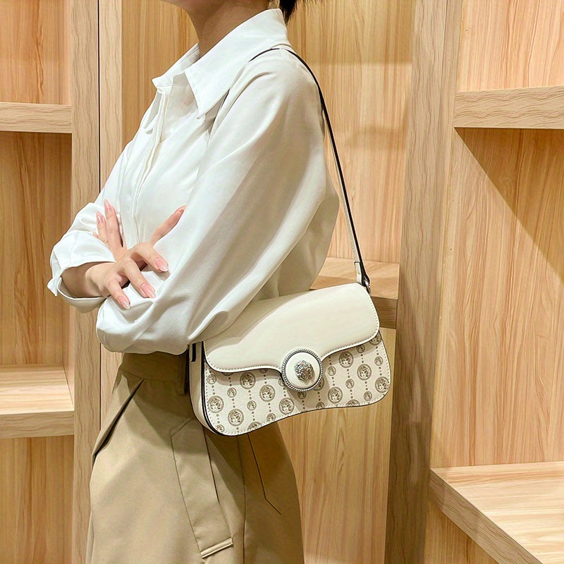 Elegant Women'S Shoulder Bag - Light Brown with Floral Embossed Design, Magnetic Closure & Detachable Strap, Versatile Crossbody or Handbag for Casual & Formal Occasions, Cute Purse