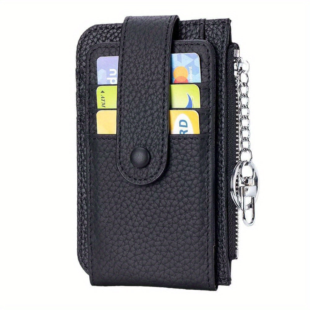 Women'S Genuine Leather Coin Purse with Multiple Card Slots - Slim Mint Green Mini Wallet, Snap Closure & Keychain, Compact Portable Design for Everyday Use, Coin Purse Storage, Stylish Accessory, Textured Finish