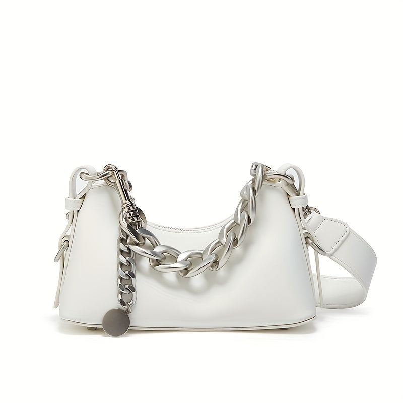 Everyday Comfort Fashionable Women's Shoulder Bag | with Metallic Chain Strap | Multi-Color Options: Black, White, Pink, Green | Zip Closure | Polyester Lining | Trendy Crossbody Purse for Casual & Formal Use