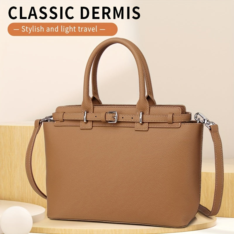 ANGENGRUI Genuine Leather Tote Bag for Women - European Style Fashion Handbag with Removable Strap