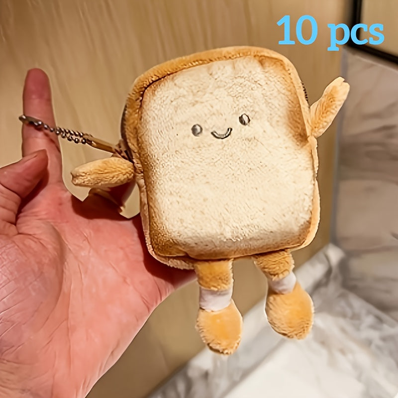 5pcs Cute Toast Purses 5pcs Soft Plush Cute Toast Coin Purses | Yellow Polyester Earbud Case & Wallet | Perfect for Parties, Birthdays, and Holiday Gifts