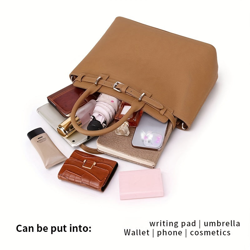 ANGENGRUI Genuine Leather Tote Bag for Women - European Style Fashion Handbag with Removable Strap