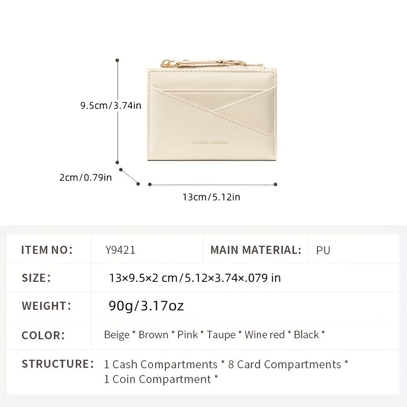 New style Women's simple and fashionable wallet short irregular design ultra-thin portable two-fold zipper coin purse