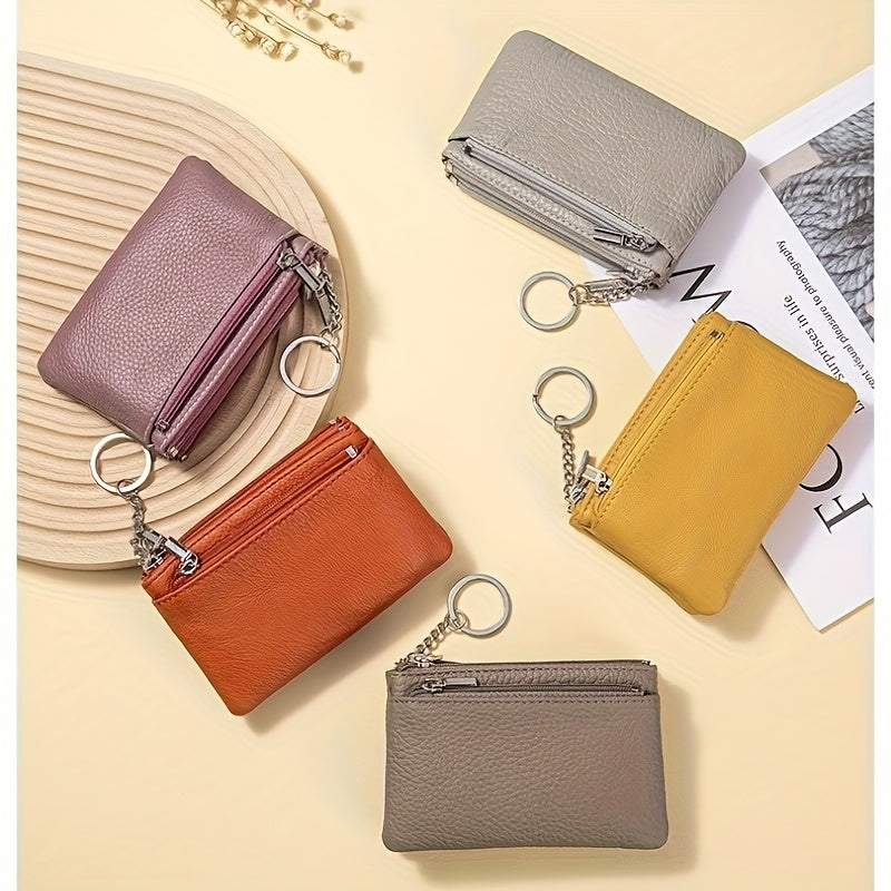 OBCREATOR Genuine Leather Coin Purse for Women & Men - 3-Zipper Secure Closure, Compact Multi-Compartment Wallet with Keychain, RFID Blocking (Black\u002FRed\u002FGrey\u002FOrange\u002FGreen\u002FPink)