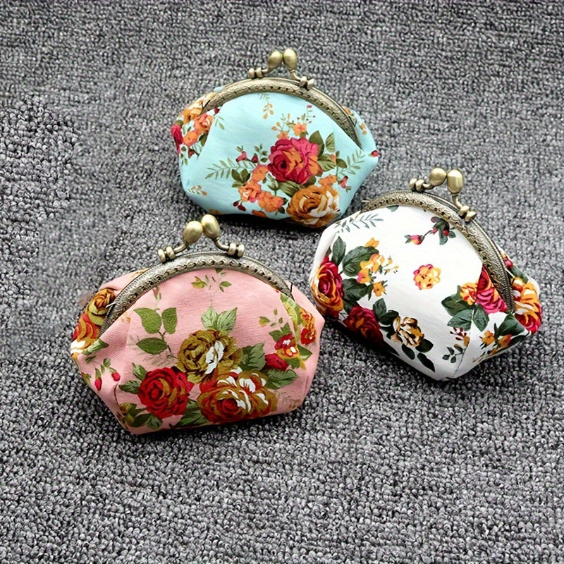 CCIDEA Vintage Floral Coin Purse, Mini Kiss-Lock Clutch Wallet with Polyester Lining, Hand Washable, Buckle Closure, Lightweight Carry on Pouch for Women