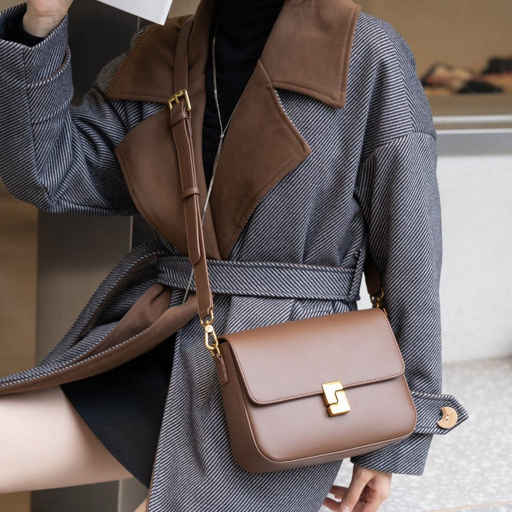 Chic Black Crossbody Bag with Golden-Tone Hardware - Versatile Shoulder Purse for Women, Minimalist Design, Zip Closure, Available in Sizes S to XXL