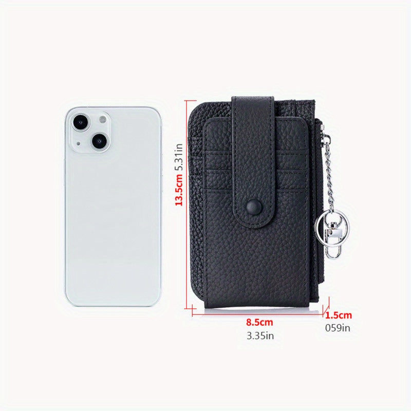 Women'S Genuine Leather Coin Purse with Multiple Card Slots - Slim Mint Green Mini Wallet, Snap Closure & Keychain, Compact Portable Design for Everyday Use, Coin Purse Storage, Stylish Accessory, Textured Finish