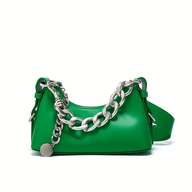 Everyday Comfort Fashionable Women's Shoulder Bag | with Metallic Chain Strap | Multi-Color Options: Black, White, Pink, Green | Zip Closure | Polyester Lining | Trendy Crossbody Purse for Casual & Formal Use