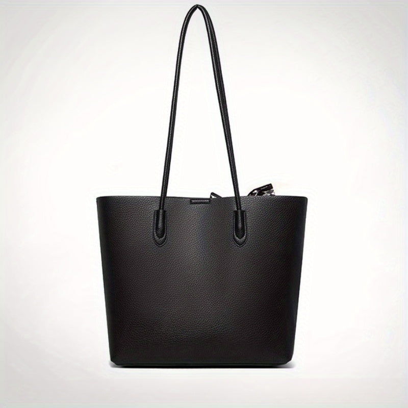 Women's Classic Tote Bag with Scarf Accent - Large Capacity Shoulder Bag, Beige with White Patterned Scarf, Casual Everyday Commuter Handbag, Twotiered