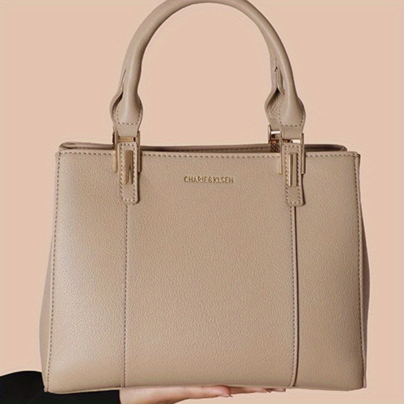 Elegant Light Beige Tote Bag with Detachable Strap, Zip Closure, and Polyester Lining - Versatile Daily Commuter Handbag, Handbag