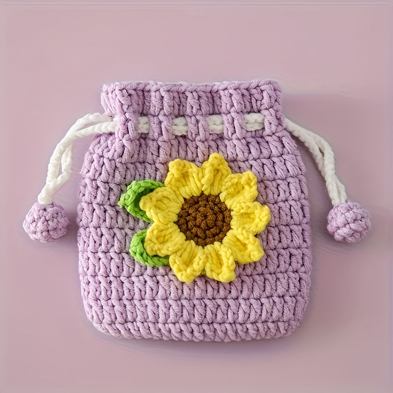 Handmade Crochet Pouch Handmade Crochet Flower Mini Drawstring Pouch | Charming Fleece Coin Purse for Lipstick, Earbuds & Accessories | Ideal Women's Gift