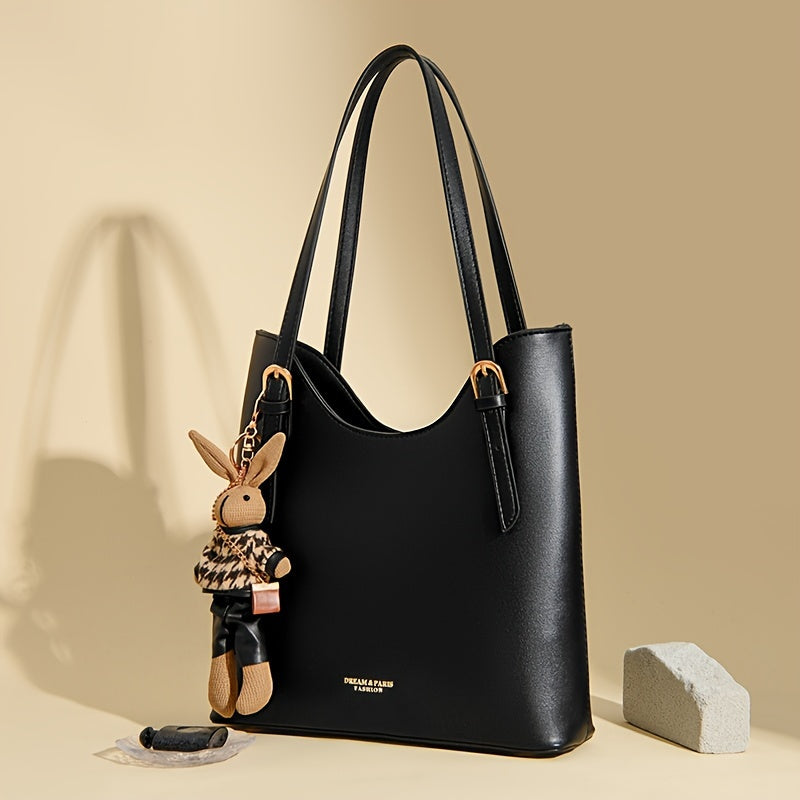 Large Capacity Women's Tote Bag - Lightweight Shoulder Handbag with Zipper Closure, Black, Perfect for Autumn and Winter Casual Outfits