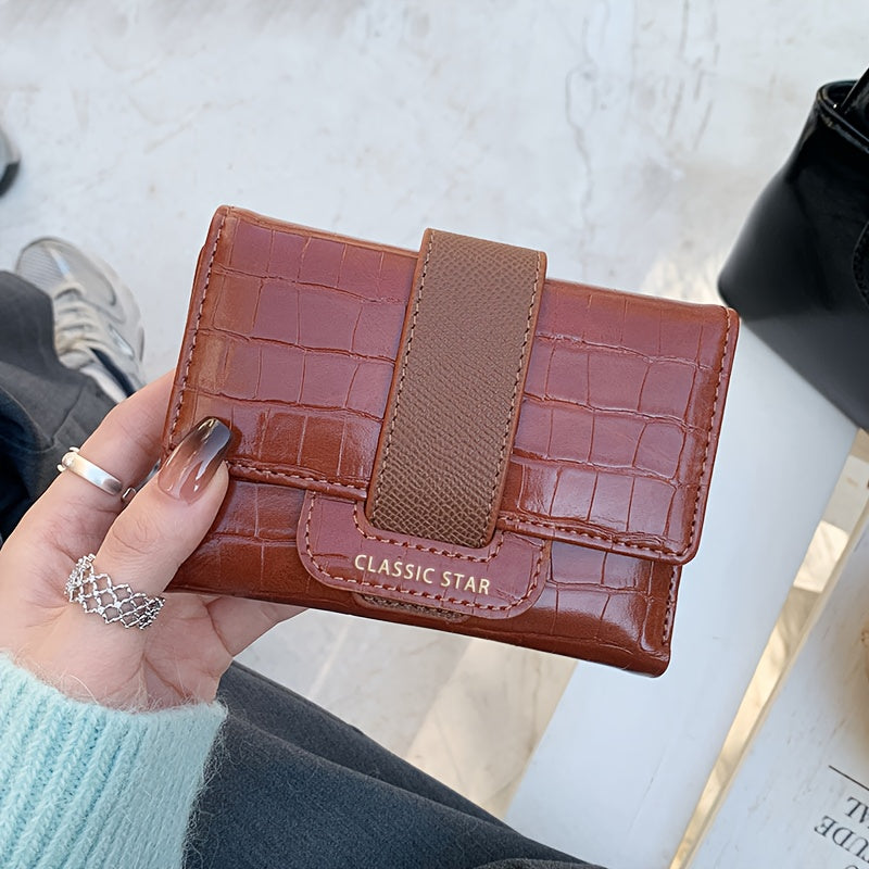 Chic Wallet Vintage Style Brown Crocodile Pattern Wallet for Women | Large Capacity, Multifunctional with Card Slots, Snap Closure, and Coin Purse