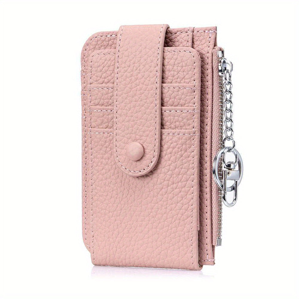 Women'S Genuine Leather Coin Purse with Multiple Card Slots - Slim Mint Green Mini Wallet, Snap Closure & Keychain, Compact Portable Design for Everyday Use, Coin Purse Storage, Stylish Accessory, Textured Finish