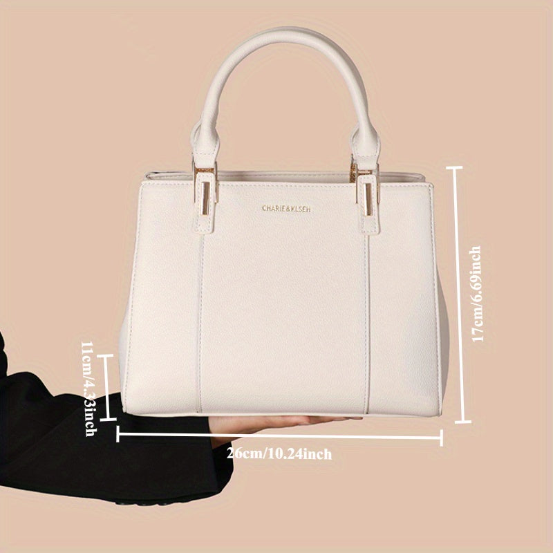 Elegant Light Beige Tote Bag with Detachable Strap, Zip Closure, and Polyester Lining - Versatile Daily Commuter Handbag, Handbag