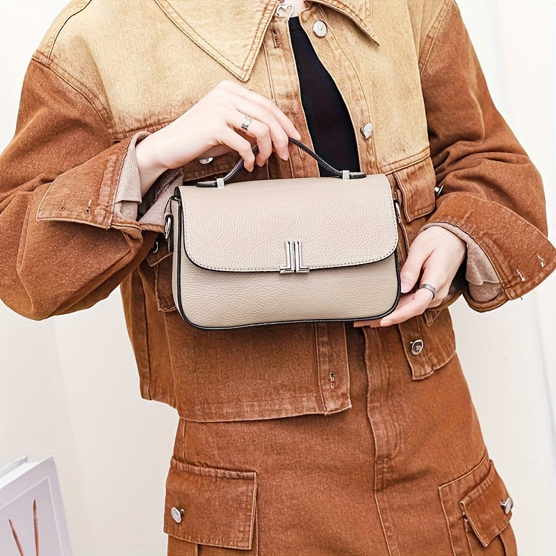 Stylish Genuine Genuine Leather Crossbody Bag with Detachable Shoulder Strap & Magnetic Closure - Compact Handbag for Women, Top-Grain Genuine Leather, Multiple Colors (Beige\u002FGray\u002F\u002FBlue\u002FBlack) - Perfect for Shopping & Daily Use
