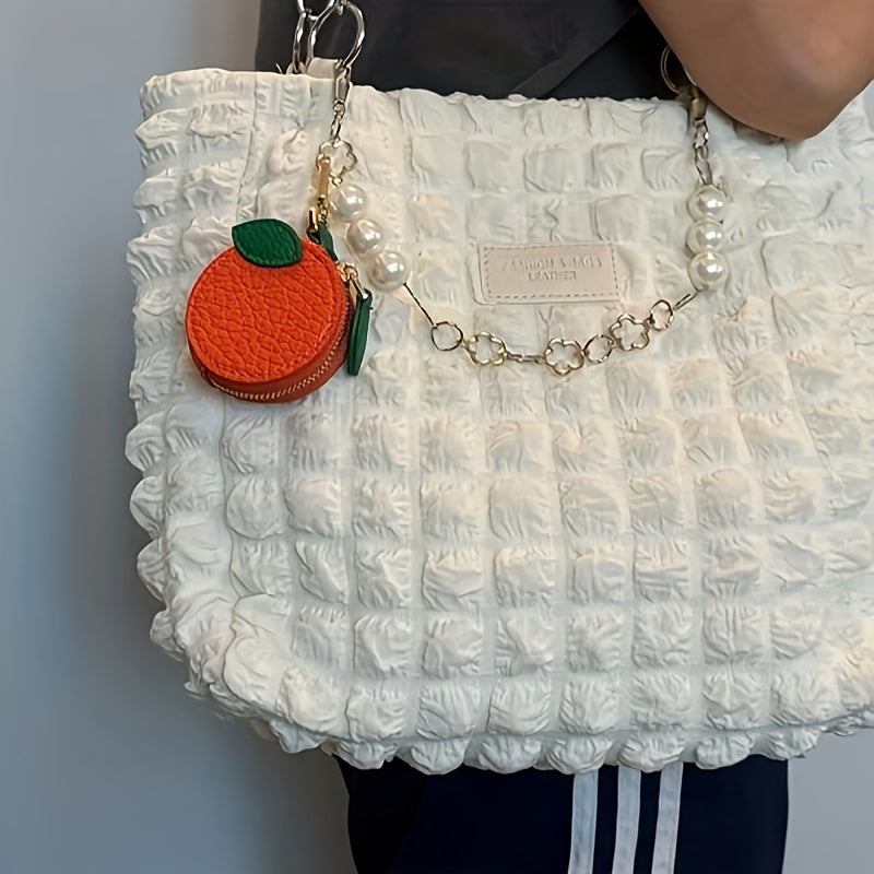 Minimalist Fresh Fruit Keychain, Mini Coin Purse with Keyring, Ultra-Fine Fiber Blueberry & Orange Charm, High Quality Zipper Closure Golden Ring, Cute Fruit Design, Bluetooth Headphone Multi-Function Pouch, Women's Holiday Gift, Delicate Accessory