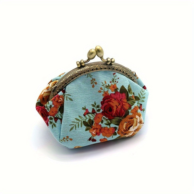 CCIDEA Vintage Floral Coin Purse, Mini Kiss-Lock Clutch Wallet with Polyester Lining, Hand Washable, Buckle Closure, Lightweight Carry on Pouch for Women
