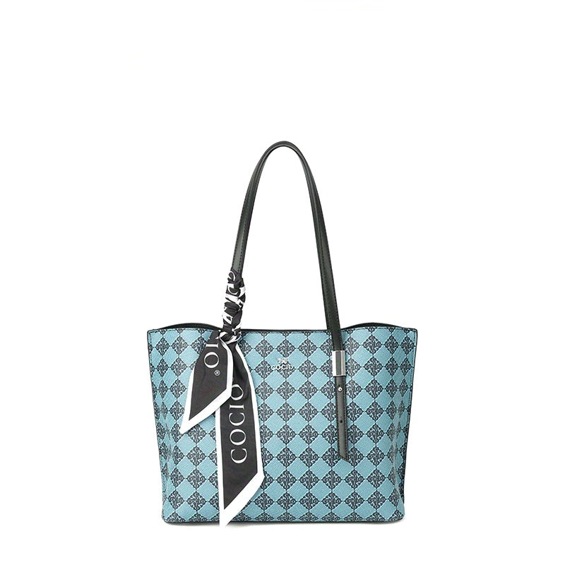 Elegant Blue & White Checkered Tote Bag for Women - Versatile Shoulder Handbag with Adjustable Strap, Magnetic Closure
