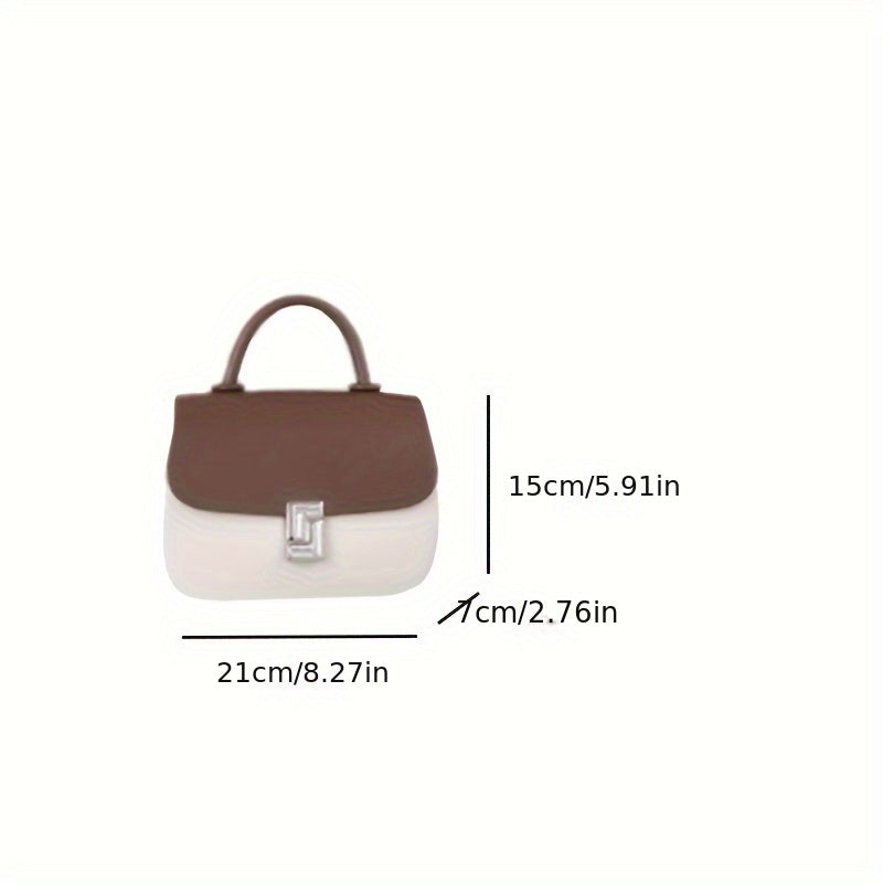 Large Capacity Women's Casual Handbag - Two-Tone Brown & Beige Shoulder Bag with Adjustable Strap, Retro Style, Flap Closure, Perfect for Shopping or Everyday Use