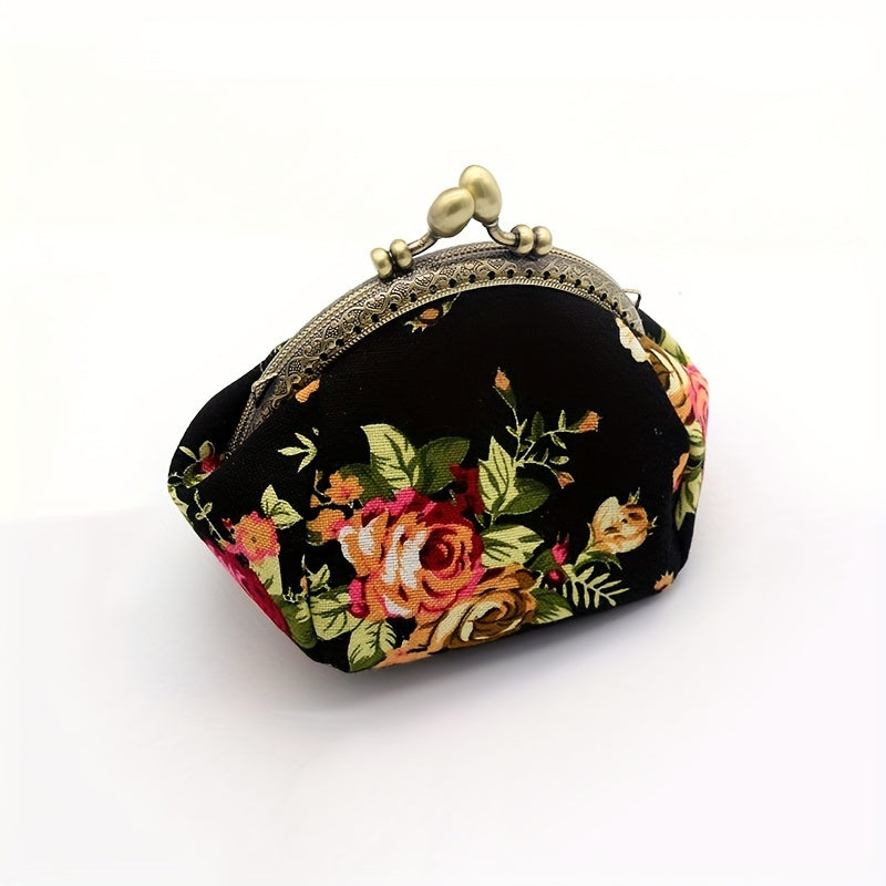 CCIDEA Vintage Floral Coin Purse, Mini Kiss-Lock Clutch Wallet with Polyester Lining, Hand Washable, Buckle Closure, Lightweight Carry on Pouch for Women