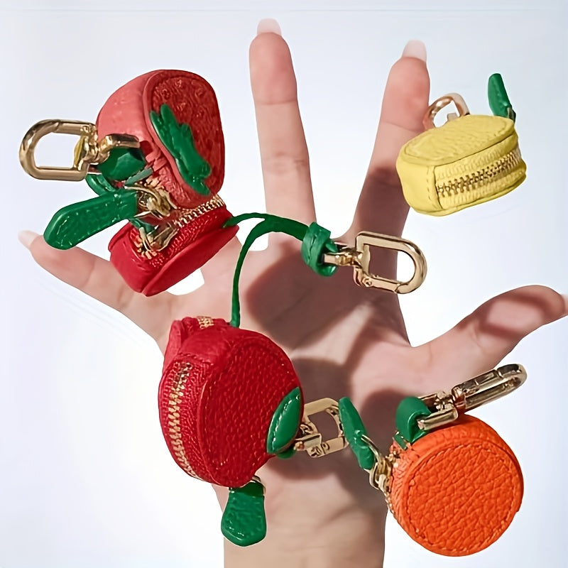 Minimalist Fresh Fruit Keychain, Mini Coin Purse with Keyring, Ultra-Fine Fiber Blueberry & Orange Charm, High Quality Zipper Closure Golden Ring, Cute Fruit Design, Bluetooth Headphone Multi-Function Pouch, Women's Holiday Gift, Delicate Accessory