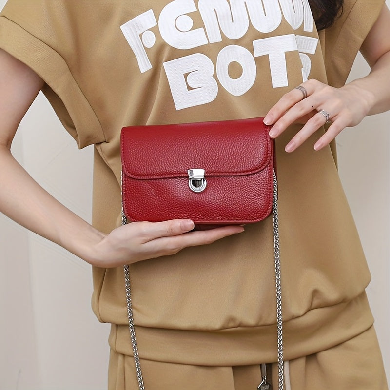 Vintage-Style Genuine Leather Crossbody Bag for Women - Classic Solid Color Shoulder Handbag with Chain Strap, Green Crocodile Texture Design, Elegant and Functional Accessory, Casual Handbag | Vintage Leather Bag | Solid Color Bag