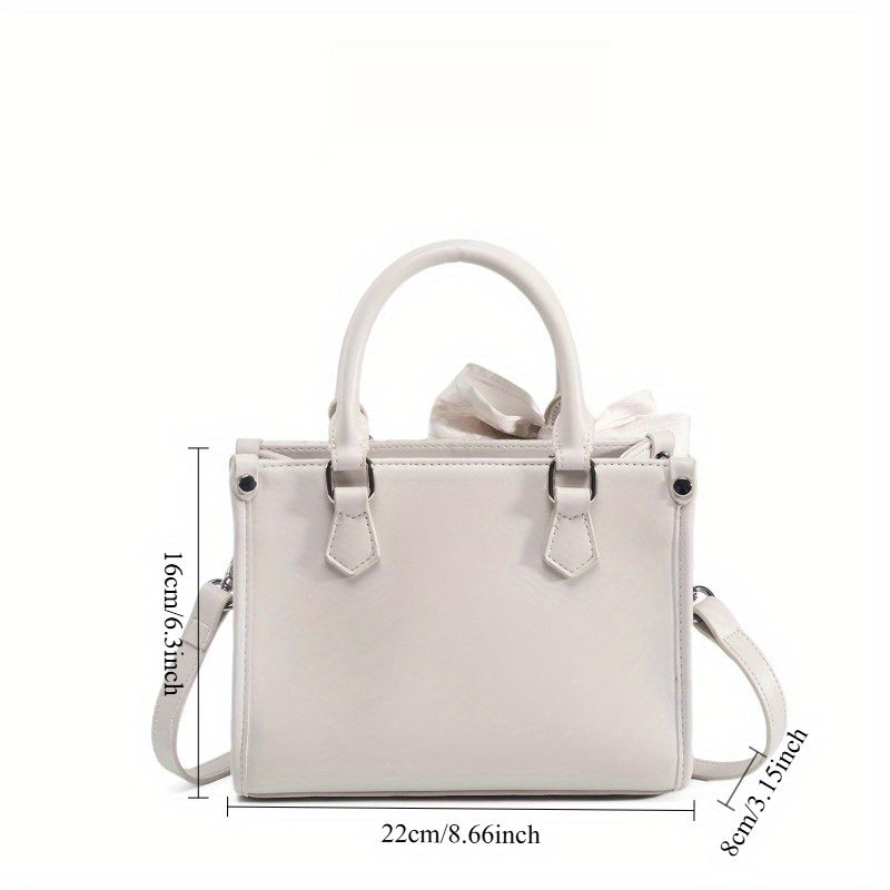 Vintage Embroidered Tote Bag with Adjustable Shoulder Strap & Wrist Strap - Creamy White Second-Layer Leather