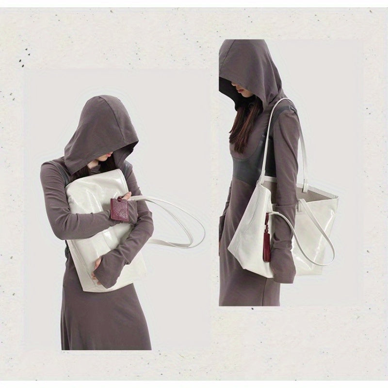 KoniKoni Women'S Genuine Leather Tote Bag - Large Capacity Convertible Crossbody Shoulder Bag with Magnetic Closure