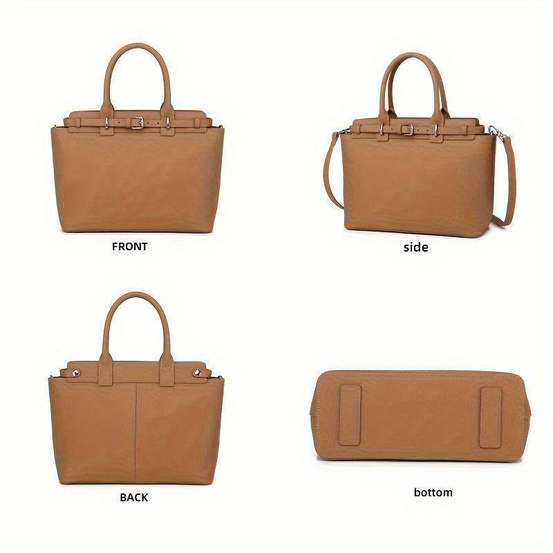 ANGENGRUI Genuine Leather Tote Bag for Women - European Style Fashion Handbag with Removable Strap