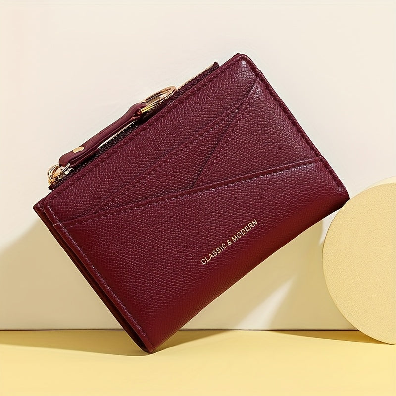 New style Women's simple and fashionable wallet short irregular design ultra-thin portable two-fold zipper coin purse