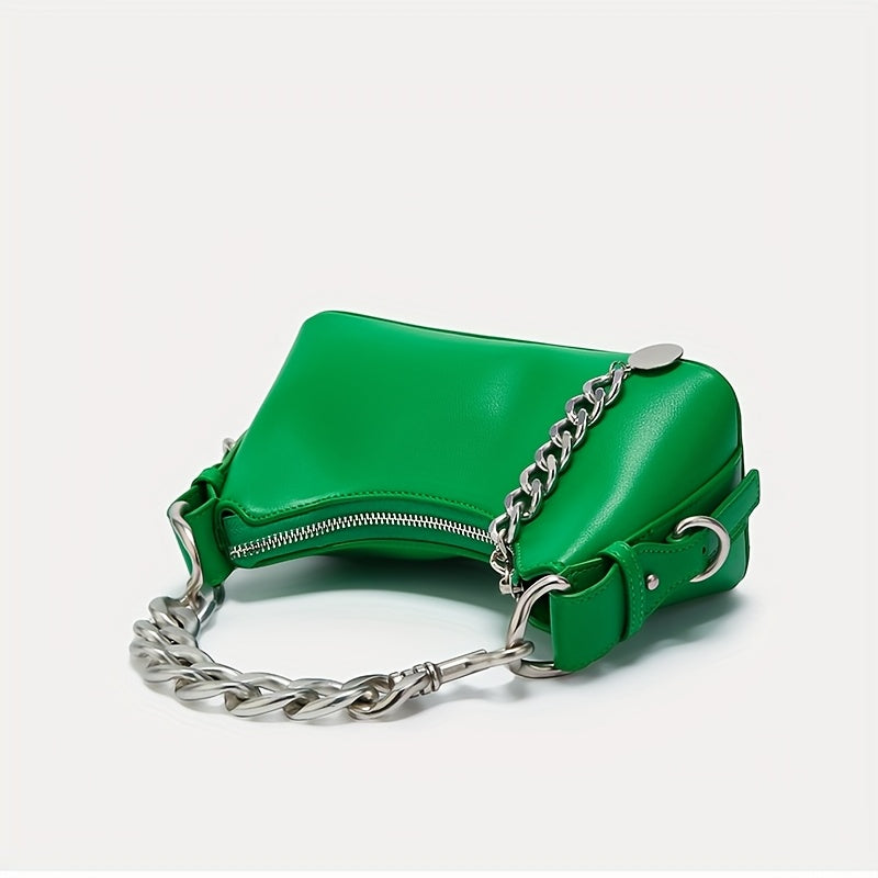 Everyday Comfort Fashionable Women's Shoulder Bag | with Metallic Chain Strap | Multi-Color Options: Black, White, Pink, Green | Zip Closure | Polyester Lining | Trendy Crossbody Purse for Casual & Formal Use
