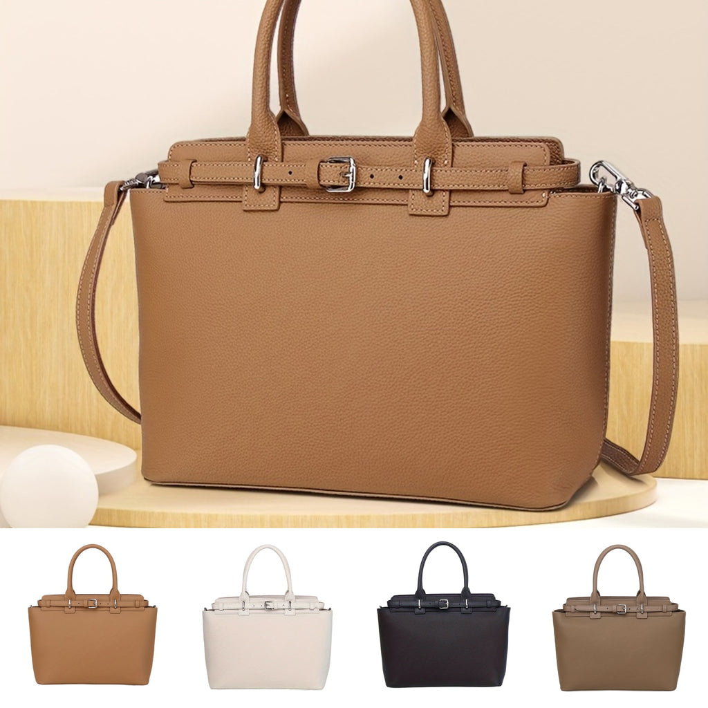 ANGENGRUI Genuine Leather Tote Bag for Women - European Style Fashion Handbag with Removable Strap