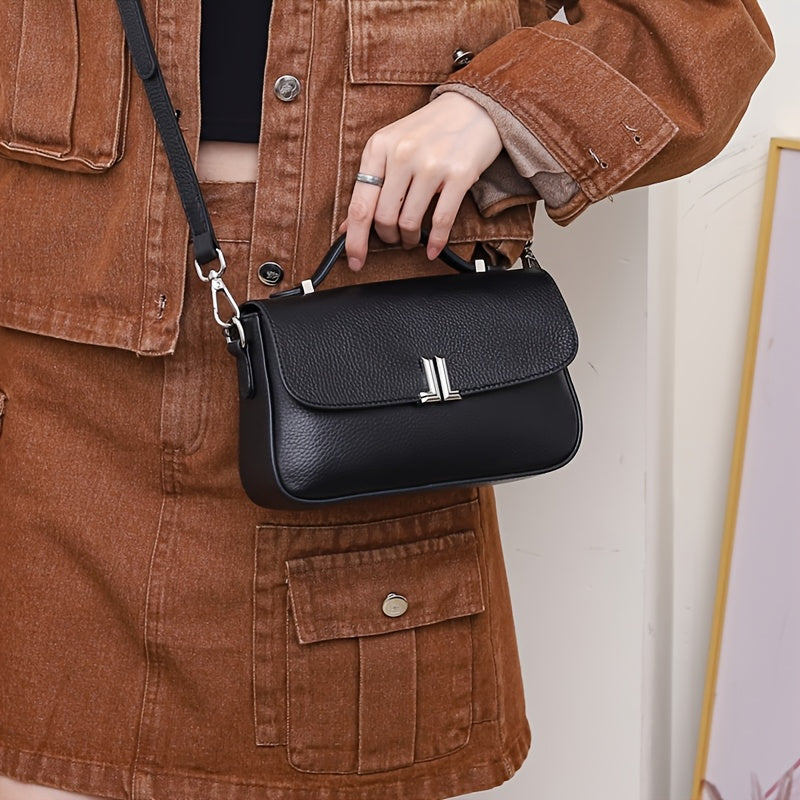 Stylish Genuine Genuine Leather Crossbody Bag with Detachable Shoulder Strap & Magnetic Closure - Compact Handbag for Women, Top-Grain Genuine Leather, Multiple Colors (Beige\u002FGray\u002F\u002FBlue\u002FBlack) - Perfect for Shopping & Daily Use