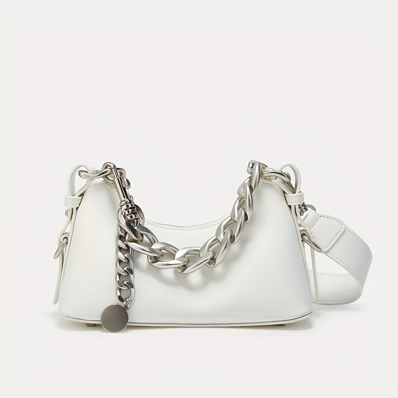 Everyday Comfort Fashionable Women's Shoulder Bag | with Metallic Chain Strap | Multi-Color Options: Black, White, Pink, Green | Zip Closure | Polyester Lining | Trendy Crossbody Purse for Casual & Formal Use