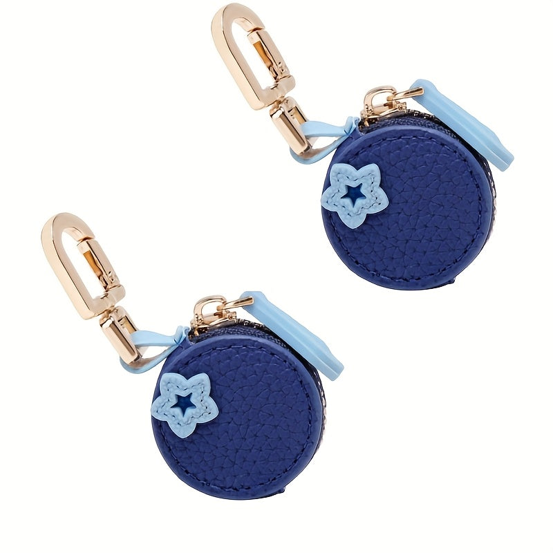 Minimalist Fresh Fruit Keychain, Mini Coin Purse with Keyring, Ultra-Fine Fiber Blueberry & Orange Charm, High Quality Zipper Closure Golden Ring, Cute Fruit Design, Bluetooth Headphone Multi-Function Pouch, Women's Holiday Gift, Delicate Accessory