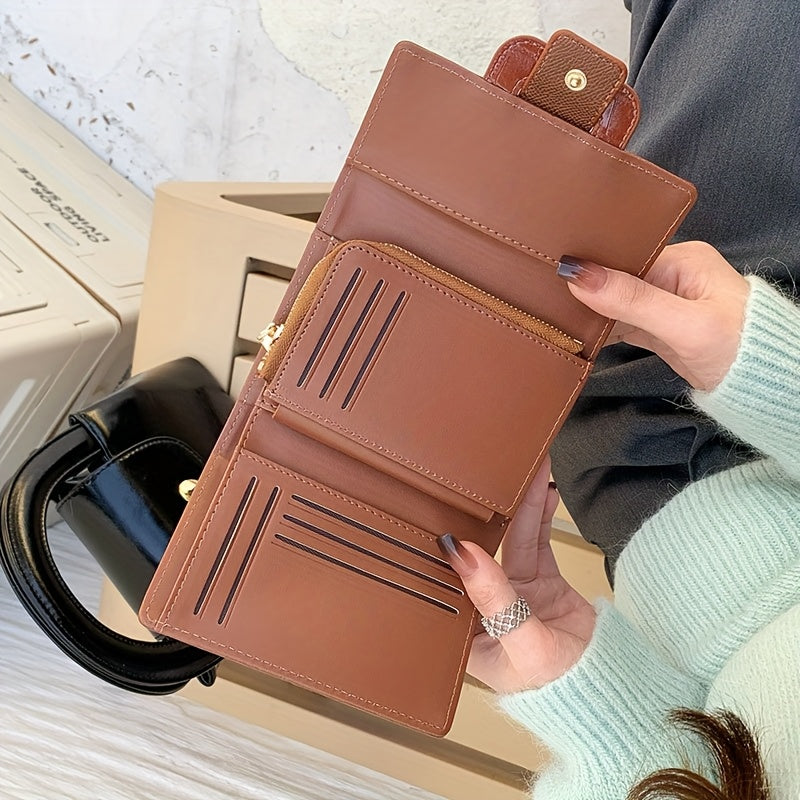 Chic Wallet Vintage Style Brown Crocodile Pattern Wallet for Women | Large Capacity, Multifunctional with Card Slots, Snap Closure, and Coin Purse