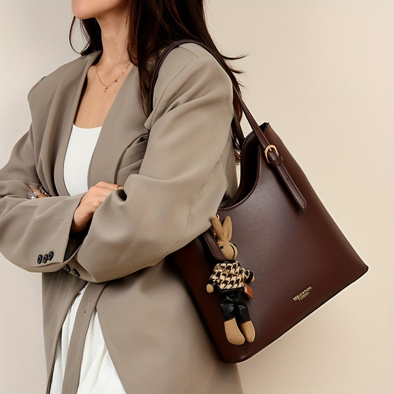 Large Capacity Women's Tote Bag - Lightweight Shoulder Handbag with Zipper Closure, Black, Perfect for Autumn and Winter Casual Outfits