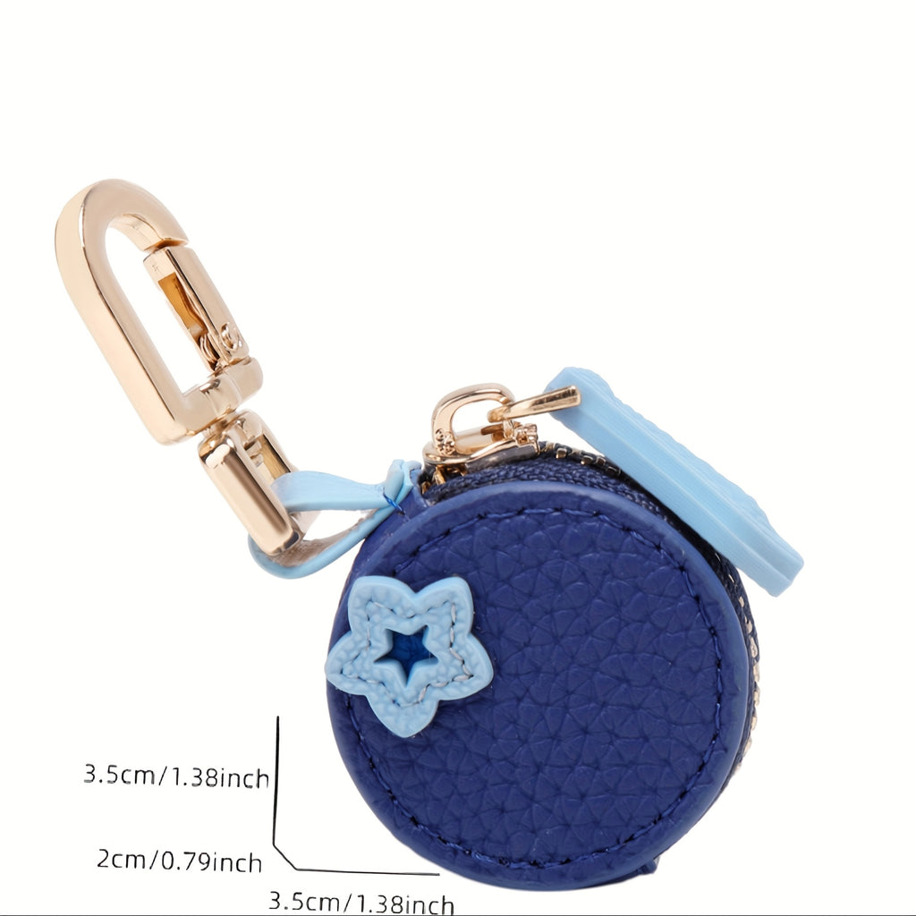 Minimalist Fresh Fruit Keychain, Mini Coin Purse with Keyring, Ultra-Fine Fiber Blueberry & Orange Charm, High Quality Zipper Closure Golden Ring, Cute Fruit Design, Bluetooth Headphone Multi-Function Pouch, Women's Holiday Gift, Delicate Accessory