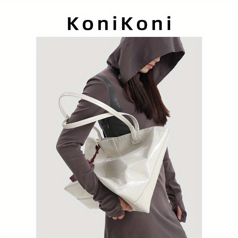 KoniKoni Women'S Genuine Leather Tote Bag - Large Capacity Convertible Crossbody Shoulder Bag with Magnetic Closure