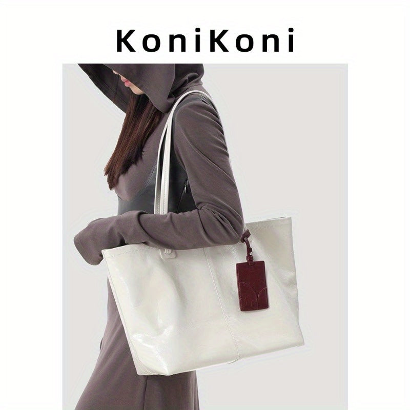 KoniKoni Women'S Genuine Leather Tote Bag - Large Capacity Convertible Crossbody Shoulder Bag with Magnetic Closure