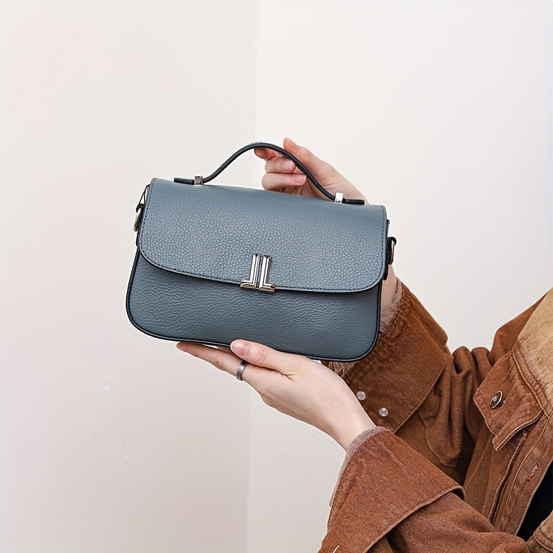 Stylish Genuine Genuine Leather Crossbody Bag with Detachable Shoulder Strap & Magnetic Closure - Compact Handbag for Women, Top-Grain Genuine Leather, Multiple Colors (Beige\u002FGray\u002F\u002FBlue\u002FBlack) - Perfect for Shopping & Daily Use