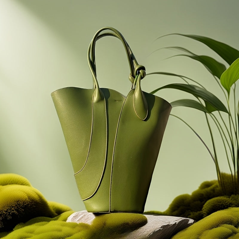 Elegant Green Synthetic Tote Bag for Women - Chic Shoulder & Handbag with Golden-Tone Hardware