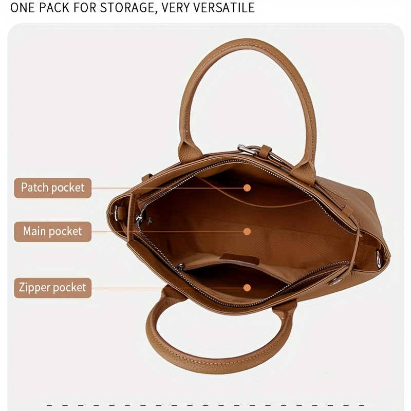 ANGENGRUI Genuine Leather Tote Bag for Women - European Style Fashion Handbag with Removable Strap